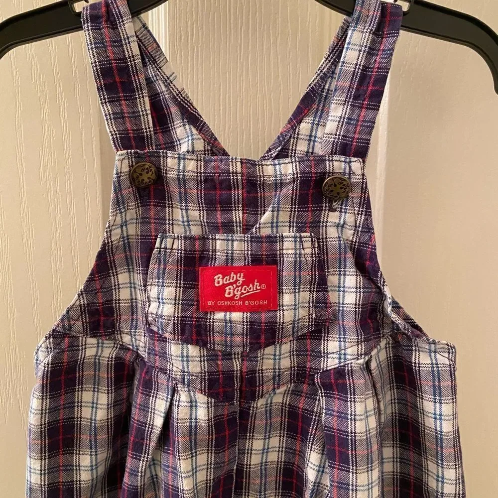 Vintage Oshkosh B'gosh Blue Plaid Overalls USA Vestbak Boys Size 18 Months